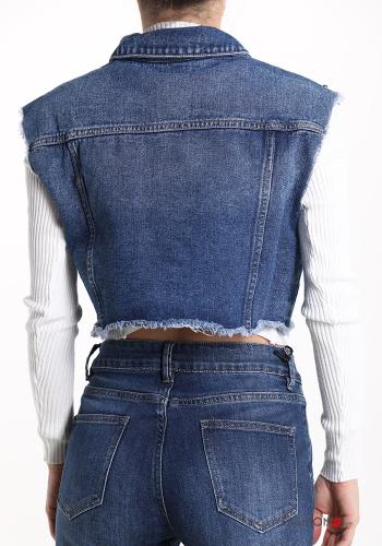 Veston en Coton en denim à boutons avec des perles avec poches - ph 2