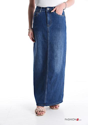 denim Cotton Skirt with pockets with split - ph 1