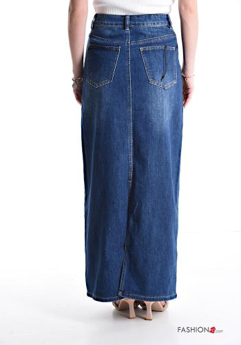 denim Cotton Skirt with pockets with split - ph 2