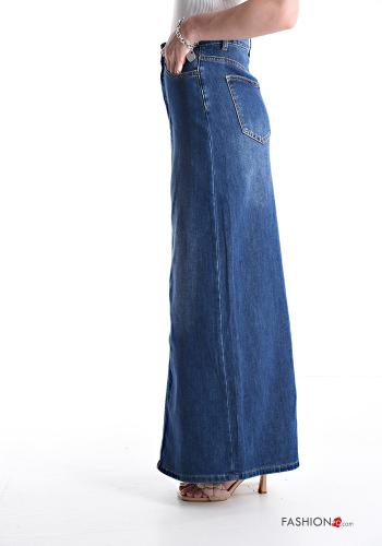 denim Cotton Skirt with pockets with split - ph 3