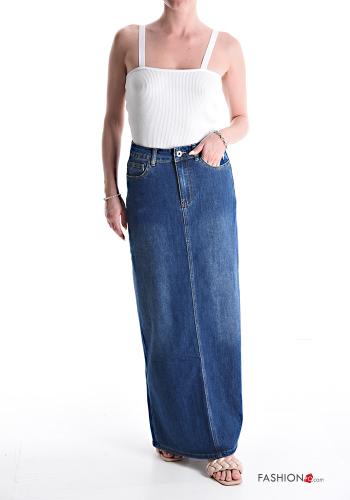 denim Cotton Skirt with pockets with split - ph 5
