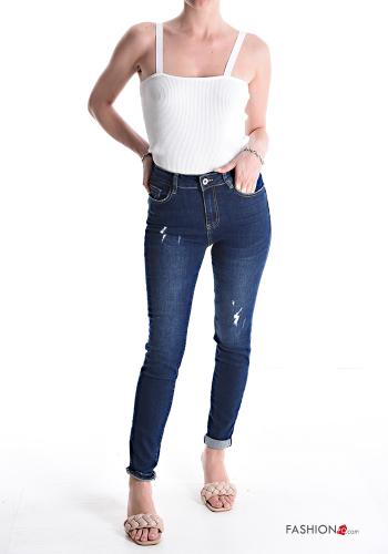 Denim zerrissene destroyed Jeans aus Baumwolle mit Taschen - ph 5