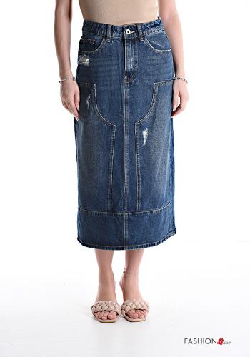Gonna in Cotone denim Longuette con tasche - ph 1