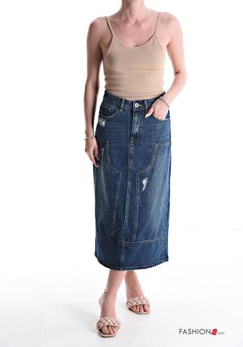 Gonna in Cotone denim Longuette con tasche - ph 5