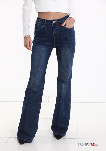 flared high waist Cotton Jeans with pockets
