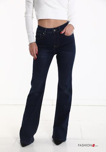 Jeans in Cotone a zampa vita alta con tasche