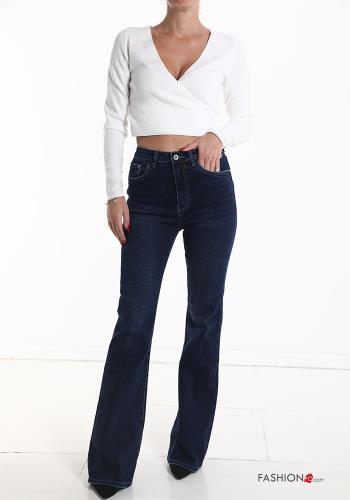 flared high waist Cotton Jeans with pockets - ph 5