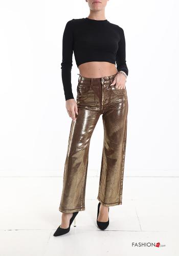 Pantalone in Cotone vita alta metallizzato con tasche - ph 5