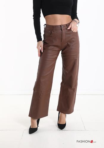 faux leather high waist Trousers with pockets