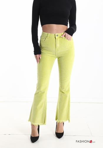 ausgestellte skinny Gerippte Samt Hose aus Baumwolle mit Taschen mit Fransen - ph 1