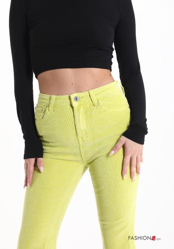 ausgestellte skinny Gerippte Samt Hose aus Baumwolle mit Taschen mit Fransen - ph 4