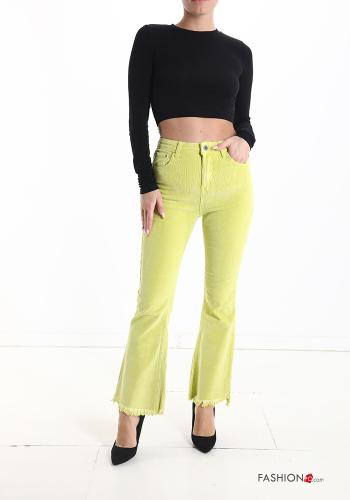 ausgestellte skinny Gerippte Samt Hose aus Baumwolle mit Taschen mit Fransen - ph 5
