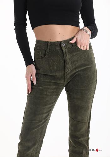 Pantalones de Algodón de Terciopelo cintura alta con bolsillos - ph 4