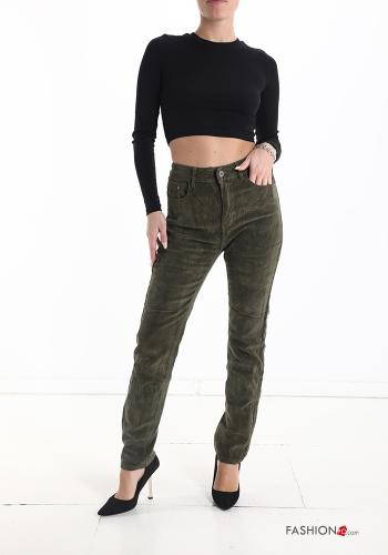 Pantalones de Algodón de Terciopelo cintura alta con bolsillos - ph 5