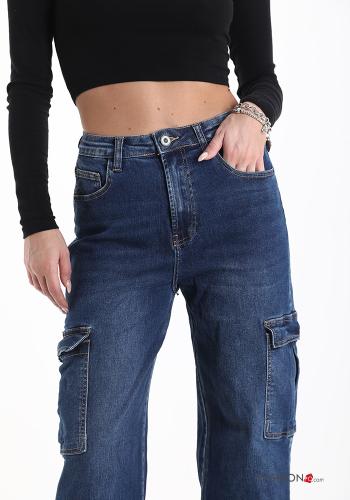 hoher Taille wide leg Jeans aus Baumwolle mit Taschen - ph 4