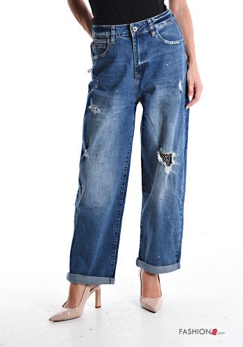 Denim zerrissene destroyed Jeans aus Baumwolle mit Knöpfen mit Reißverschluss mit Taschen - ph 1