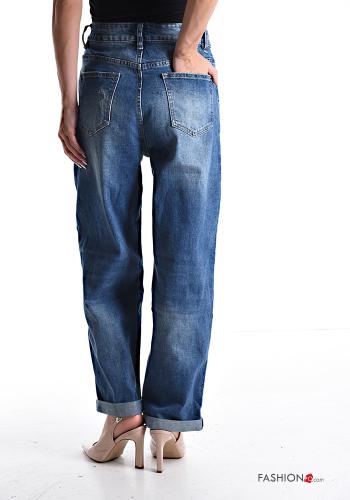 Denim zerrissene destroyed Jeans aus Baumwolle mit Knöpfen mit Reißverschluss mit Taschen - ph 2