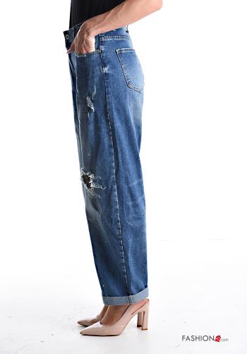 Denim zerrissene destroyed Jeans aus Baumwolle mit Knöpfen mit Reißverschluss mit Taschen - ph 3