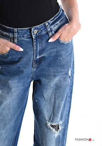 Denim zerrissene destroyed Jeans aus Baumwolle mit Knöpfen mit Reißverschluss mit Taschen - ph 4