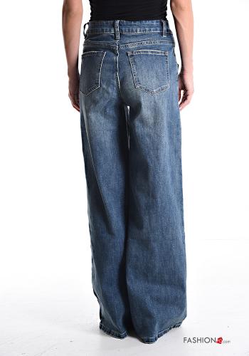 wide leg long Cotton Jeans with buttons with zip with pockets - ph 2