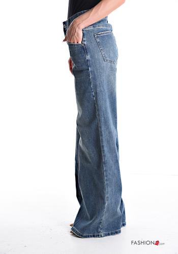 wide leg long Cotton Jeans with buttons with zip with pockets - ph 3