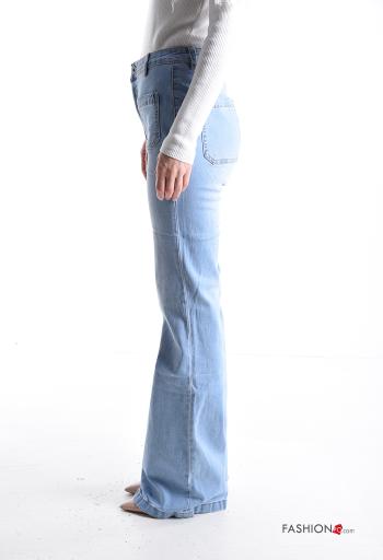Calças de ganga em Algodão denim boca de sino com bolsos com botões com fecho - ph 3