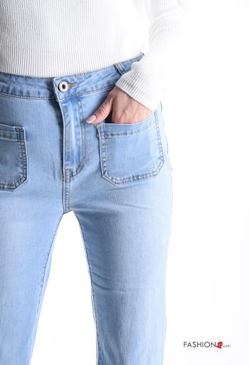 Calças de ganga em Algodão denim boca de sino com bolsos com botões com fecho - ph 4