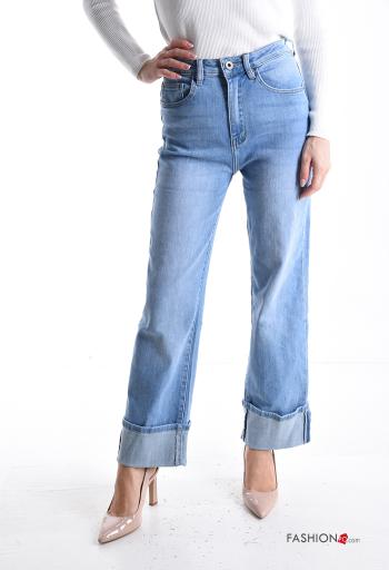 Denim wide leg Jeans aus Baumwolle mit Knöpfen mit Reißverschluss mit Taschen - ph 1
