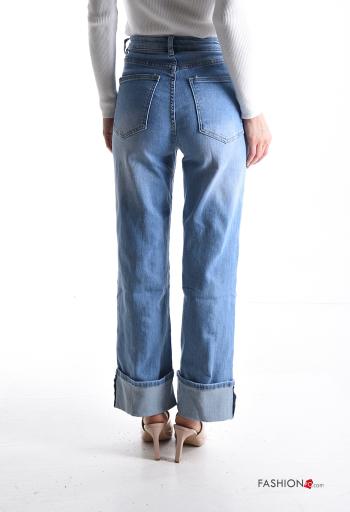 Denim wide leg Jeans aus Baumwolle mit Knöpfen mit Reißverschluss mit Taschen - ph 2
