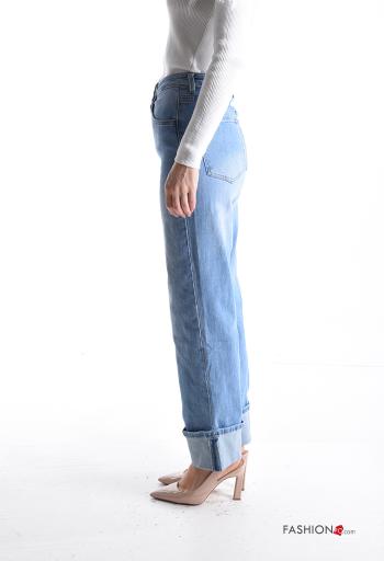 Denim wide leg Jeans aus Baumwolle mit Knöpfen mit Reißverschluss mit Taschen - ph 3