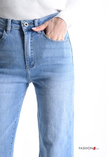 Denim wide leg Jeans aus Baumwolle mit Knöpfen mit Reißverschluss mit Taschen - ph 4
