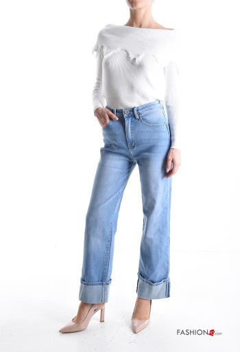 Denim wide leg Jeans aus Baumwolle mit Knöpfen mit Reißverschluss mit Taschen - ph 5