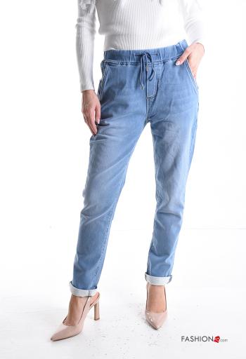 Denim Jeans aus Baumwolle mit Taschen mit gummizug mit kordelzug
