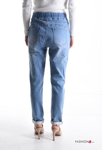 Calças de ganga em Algodão denim com bolsos com cordão com elástico - ph 2