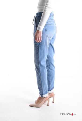 Calças de ganga em Algodão denim com bolsos com cordão com elástico - ph 3