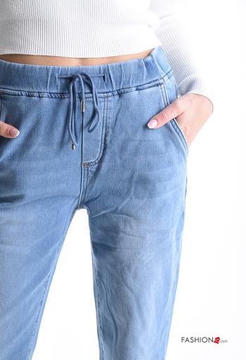 Calças de ganga em Algodão denim com bolsos com cordão com elástico - ph 4