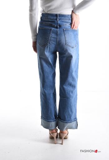 Jeans in Cotone denim wide leg con tasche con bottoni con zip - ph 2