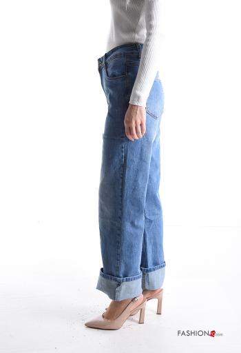 Jeans in Cotone denim wide leg con tasche con bottoni con zip - ph 3