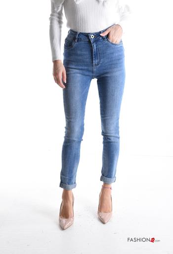 Calças de ganga em Algodão denim skinny com bolsos com botões com fecho