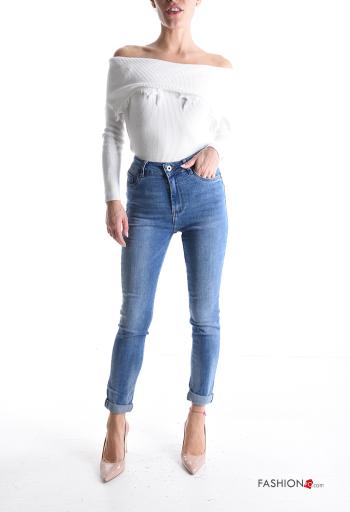 Calças de ganga em Algodão denim skinny com bolsos com botões com fecho - ph 5