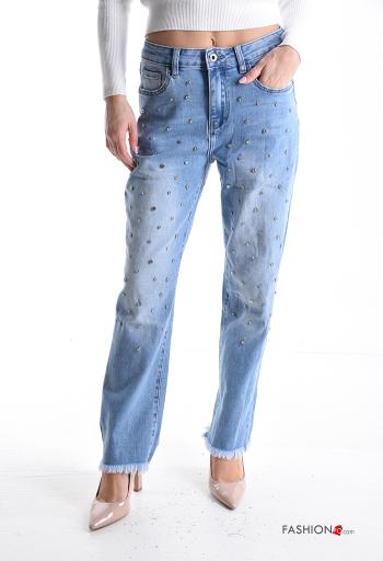 Jeans in Cotone denim con bottoni con strass con zip con tasche - ph 1