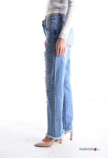 Jeans in Cotone denim con bottoni con strass con zip con tasche - ph 3