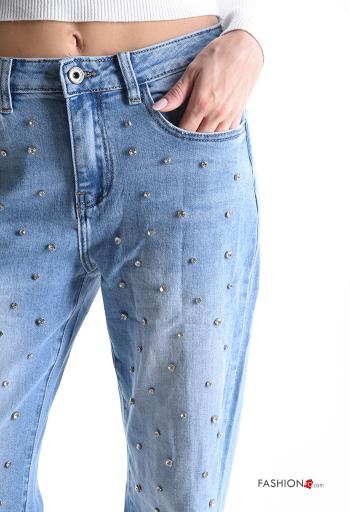 Jeans in Cotone denim con bottoni con strass con zip con tasche - ph 4