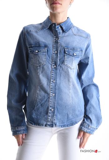 Chemise en Coton en denim à collet à boutons avec poches - ph 1