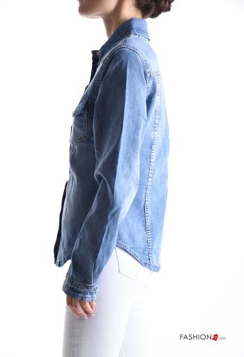Chemise en Coton en denim à collet à boutons avec poches - ph 3