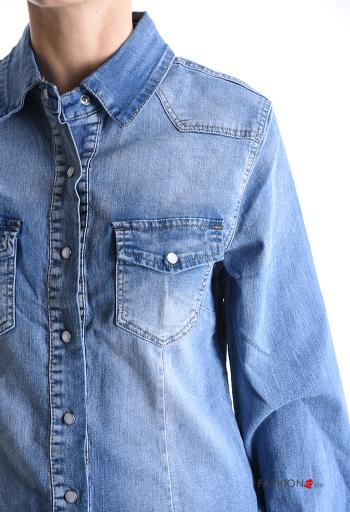 Chemise en Coton en denim à collet à boutons avec poches - ph 4