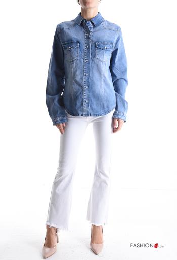 Chemise en Coton en denim à collet à boutons avec poches - ph 5