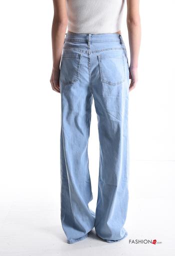 Jeans in Cotone denim wide leg con tasche con bottoni con zip - ph 2