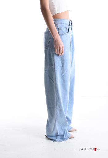 Jeans in Cotone denim wide leg con tasche con bottoni con zip - ph 3