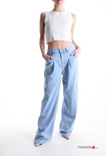 Jeans in Cotone denim wide leg con tasche con bottoni con zip - ph 5